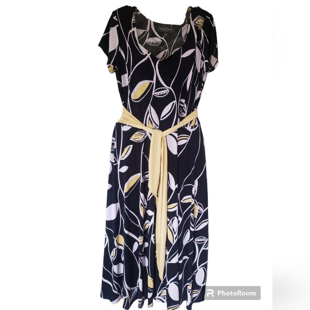 Perceptions Women’s Size 8‎ Black & Yellow Print Dress | Summer Sundress